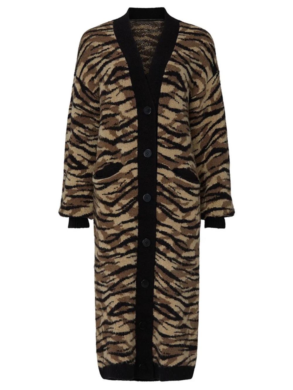 AFRM Long Tiger-Print Button Cardigan - Brown/Black